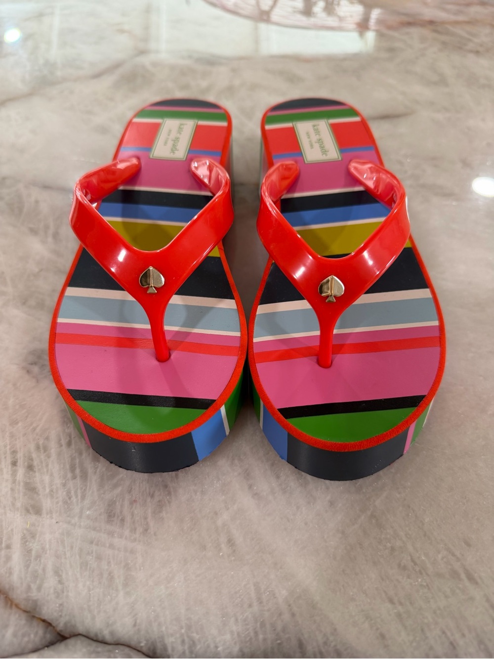 Kate Spade Rio Multicolor Striped Platform Flip Flops Sandals Size 7B NWOT